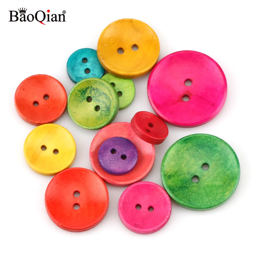 30-100PCS Multi Sizes Round Buttons Mixed Wooden Buttons Natural Color  4-Holes Scrapbooking DIY Sewing