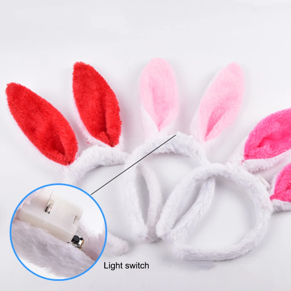 Rabbit Ears LED Glow Headband Hair Clip Flashing Girls Women Luminous Plush Headdress Headwear LED Hairbands 5