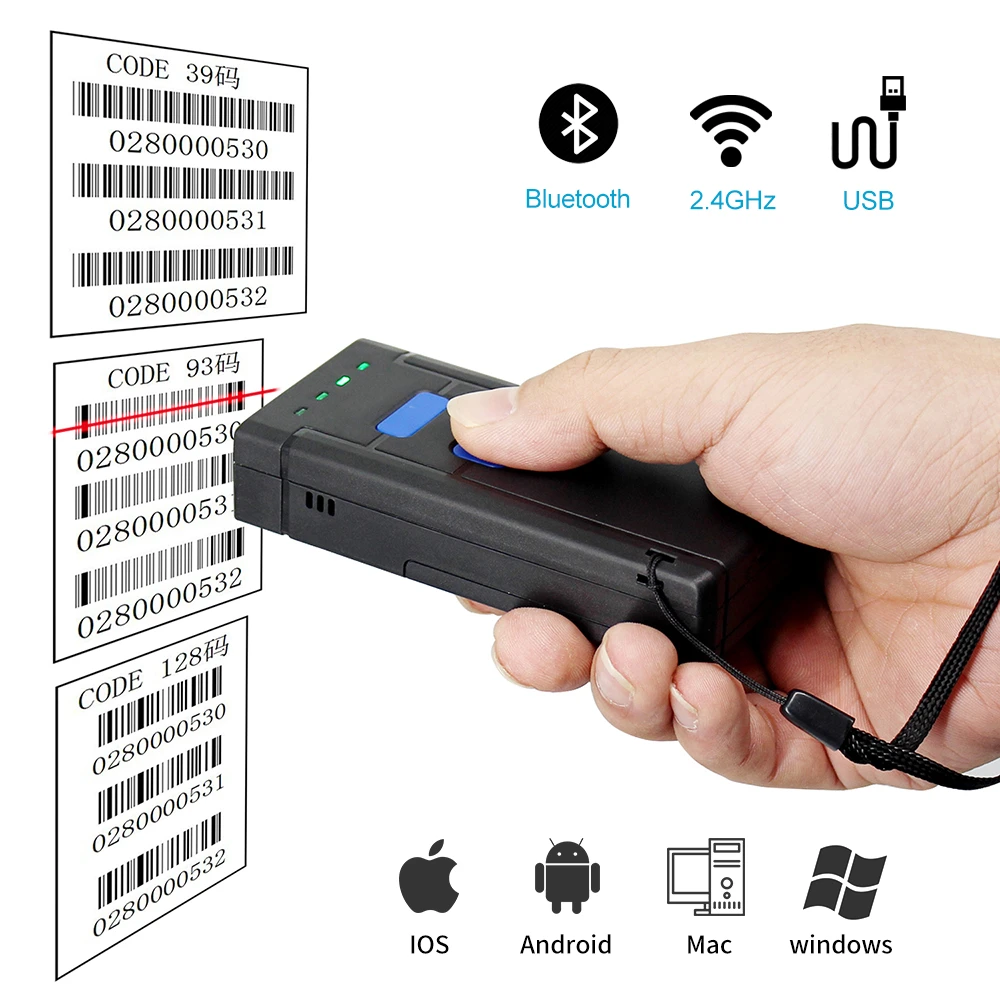 color scanner Bluetooth Barcode Scanner,1D Laser Portable Bluetooth Wireless USB Wired 3 in 1 Barcode Scanner with 16M Memory cam scanner