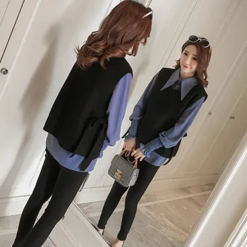 

Maternity Clothes Bell Sleeve Shirt Bow Vest Tops Two-Piece Set