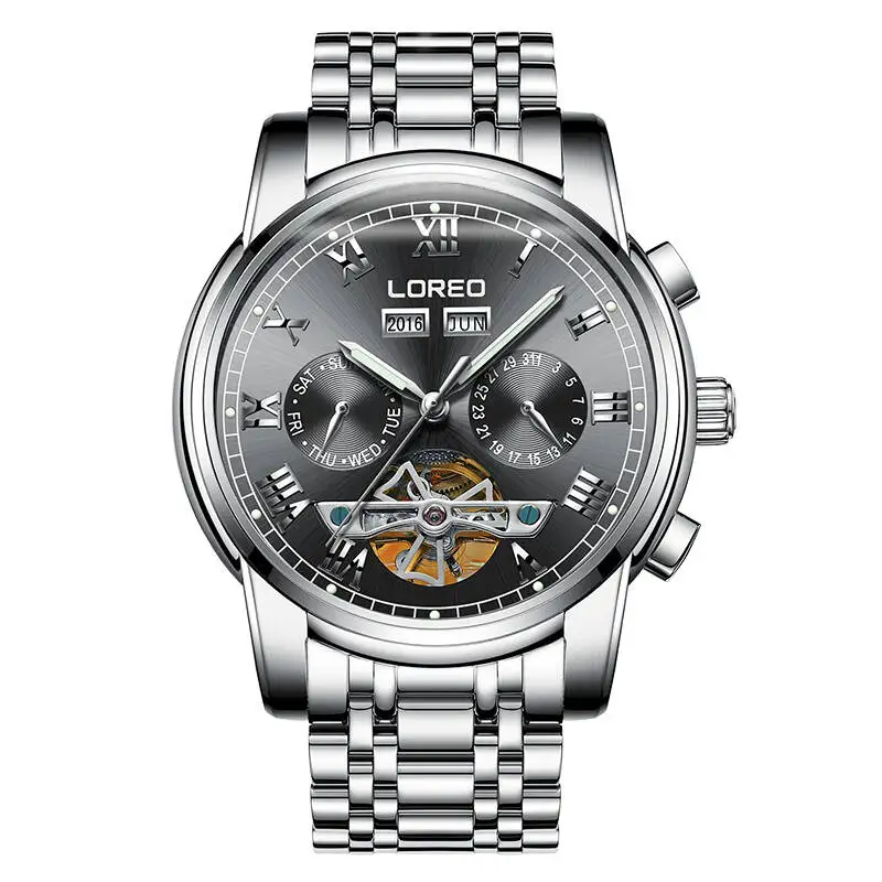 LOREO 6108 немецкие часы для мужчин скелет турбийон автоматические механические