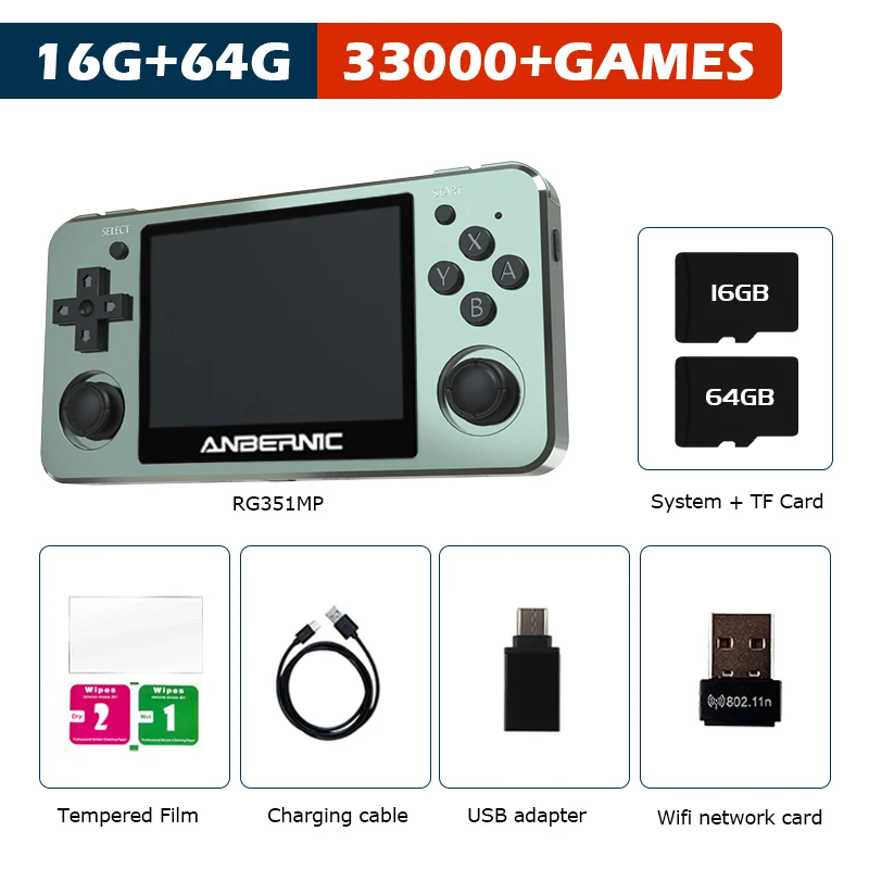 New RG351MP Portable Handheld Retro Game Console 3.5 Inch 256G Built-in 50000+ Games Emulators For PSP/PS1/DC/N64 Gift For Kid 