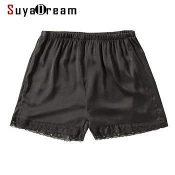 

SuyaDream Woman Silk Shorts Black 100%Natural Silk Lace Shorts 2020 Summer New