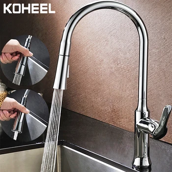 

Kitchen Faucets Silver Single Handle Pull Out Kitchen Tap Single Hole Handle Swivel 360 Degree Water Mixer Tap Mixer