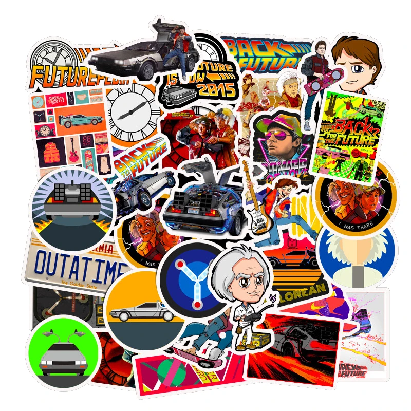 

50Pcs Movie Back To The Future Stickers Pack for On The Laptop Fridge Phone Skateboard Travel Suitcase Sticker Sticker