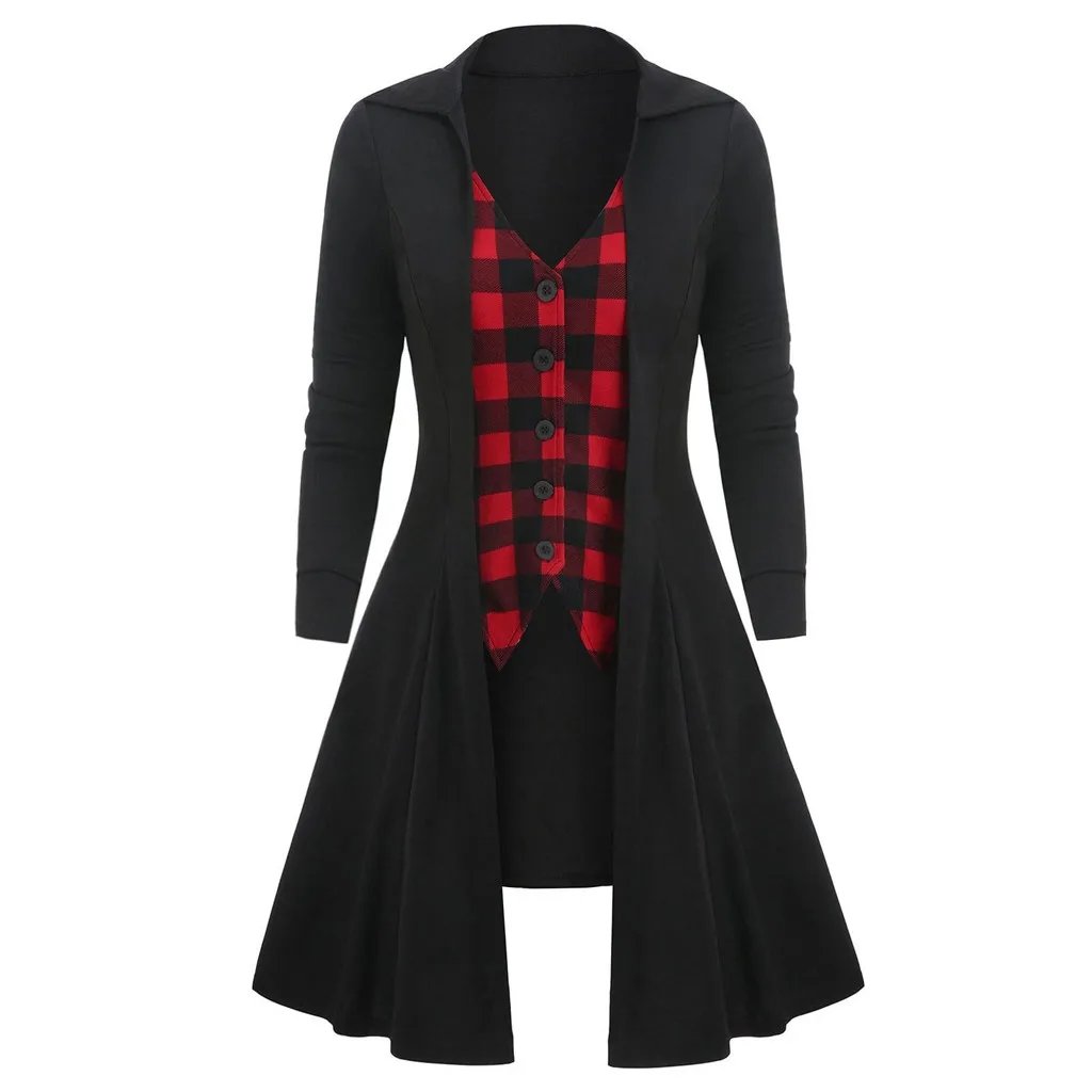 

Halloween Women Gothic Tunic Blouse Winter Cloak Plus Size Checked Print Panel Button Long Sleeve Tops blusas mujer de moda 2019