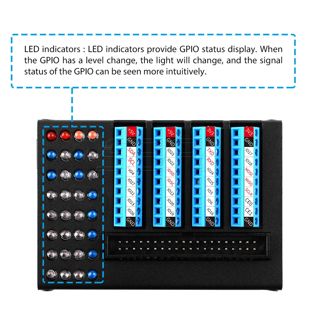 Raspberry pi Modelo b Gpio Placa Terminal com Led Caixa de Metal para Raspberry pi 4b 52pi Acessórios p/ quadro de demonstração - Imagem 2