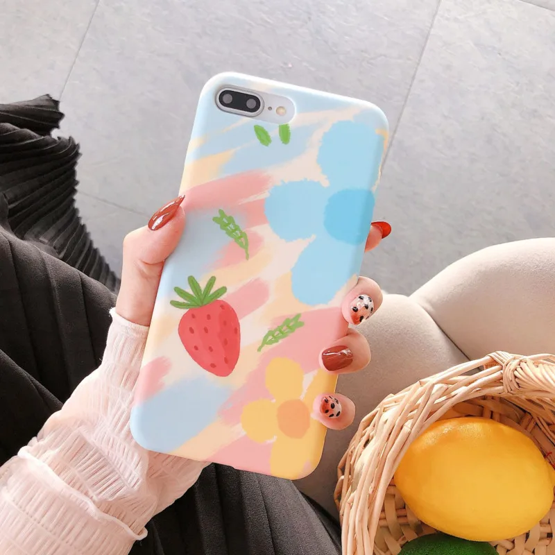 

Simple and fresh watercolor strawberry mobile phone case for iPhone X XS XR XSMax 8 7 6 6S PluS silicone protection back cover