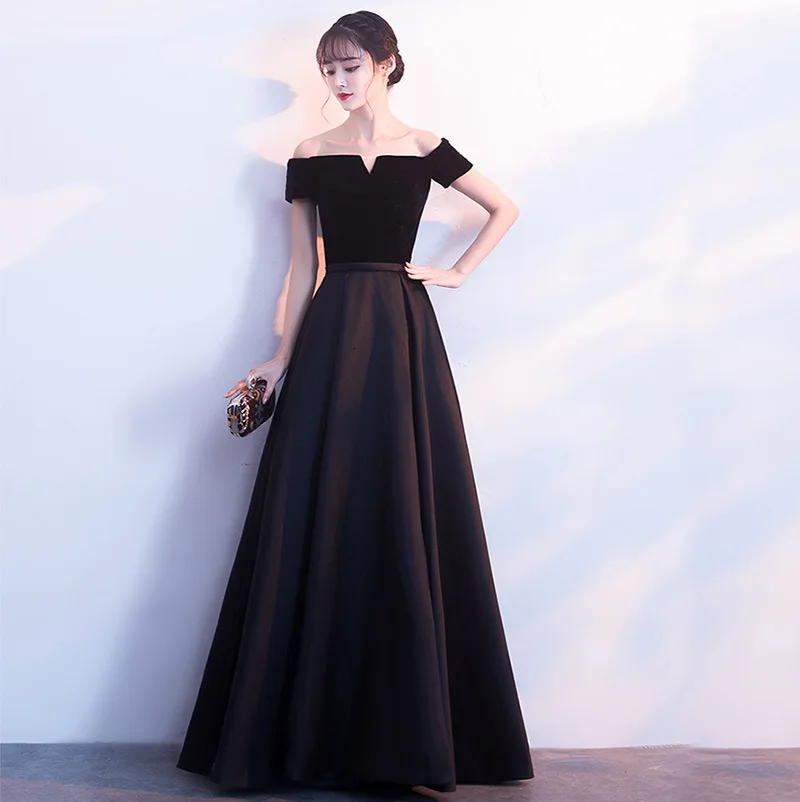 

Mingli Tengda Black Evening Dress Boat Neck Woman Burgundy Velour Formal Women Party Long Engagement Dresses Abendkleider Stain