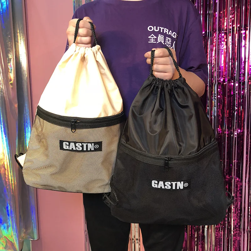 

Canvas Breathable String Bag INS Hong Kong Style Backpack Men And Women Couples Fashion Street Large Capacity Schoolbag