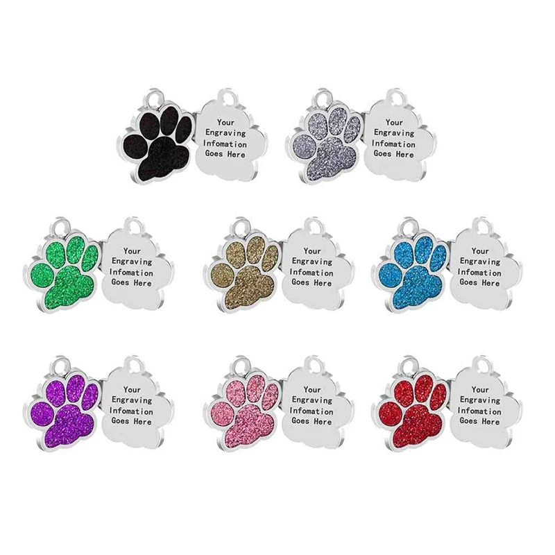 Personalizado etiqueta de perro de grabado Collar de perro accesorios personalizado gato perro ID de etiqueta de acero inoxidable pata etiquetas de nombres colgante Anti-Perdida