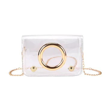 

Women Chain Round Hardware Jelly Transparent Shoulder Diagonal Square Bag Fashion PVC Clear Transparent Chain Crossbody Bag