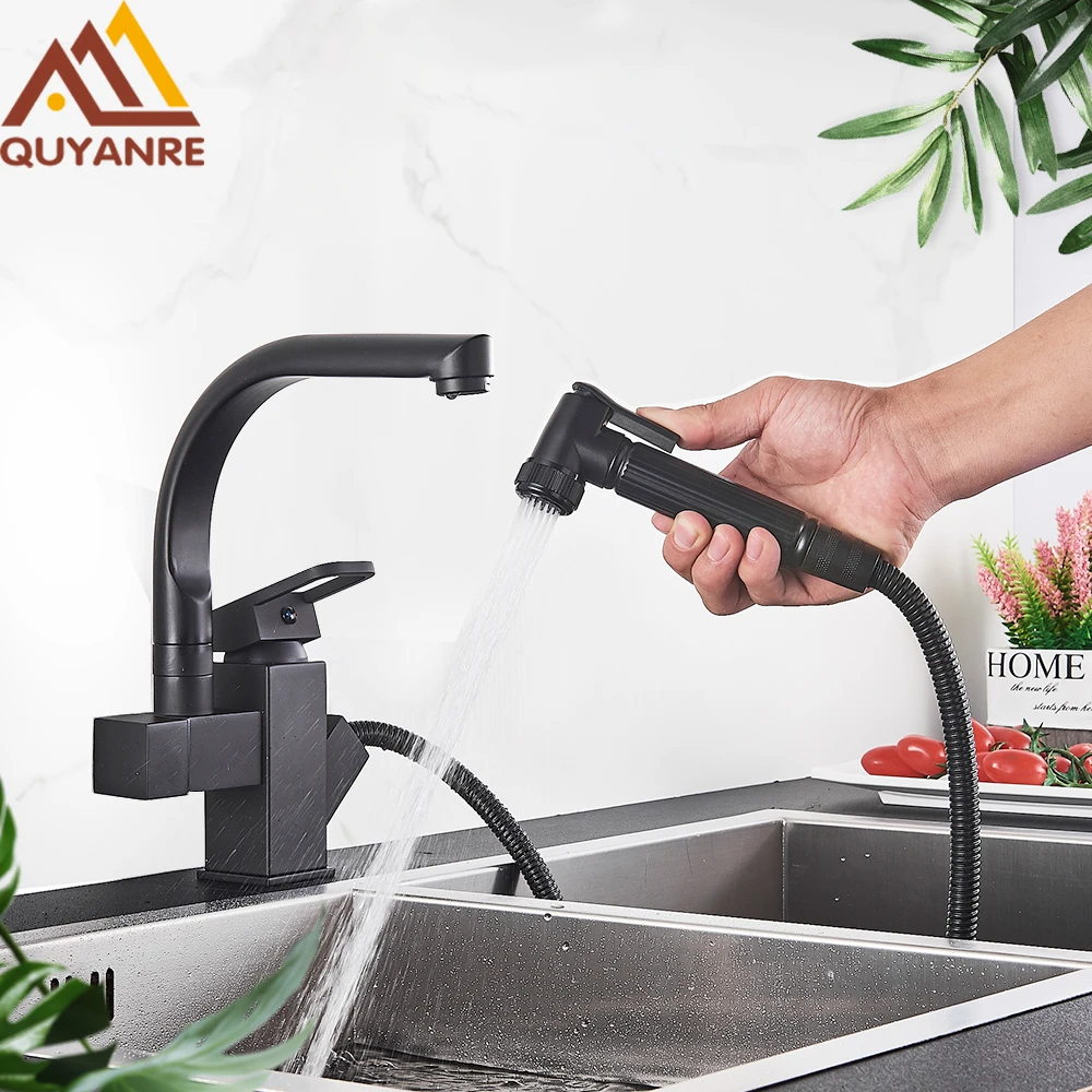 Chrome US RU Shipping Blackend Chrome Pull Out Spray Kitchen Sink Faucet 360 Rotation Spout Single  - 32855089880