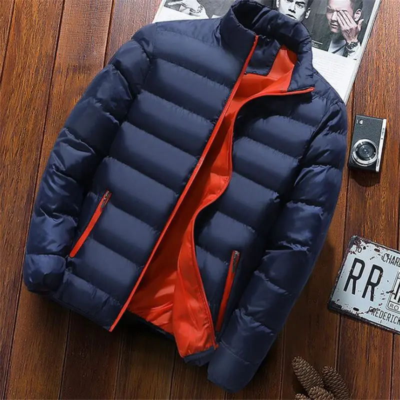 ED00104DB-XXL Мужская мода, осенне-зимняя куртка-парка со стоячим воротником, M-4XL, плюс размер, Мужская Толстая ветронепроницаемая куртка на молнии с карманами - Цвет: ED00104DB-XXL