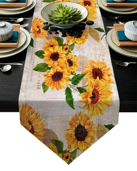 

Sunflowers Vintage Newspaper Table Runner Table Flag Home Party Decorative Tablecloth Table Runners
