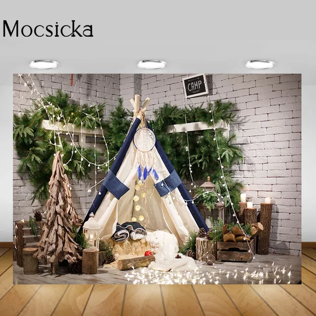 Mocsicka Christmas Living Room Backgrounds Christmas Tree Fireplace Garland Xmas Backdrop Decorations Newborn Photography Props Style-8