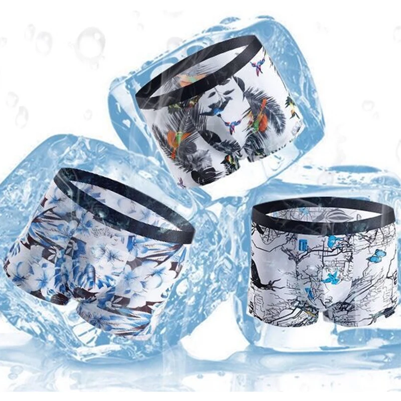 Men's Underwear 4XL Ice Silk Soft Comfortable Undies Breathable Printing Fashion Man Boxer Briefs Men Underpants 4XL