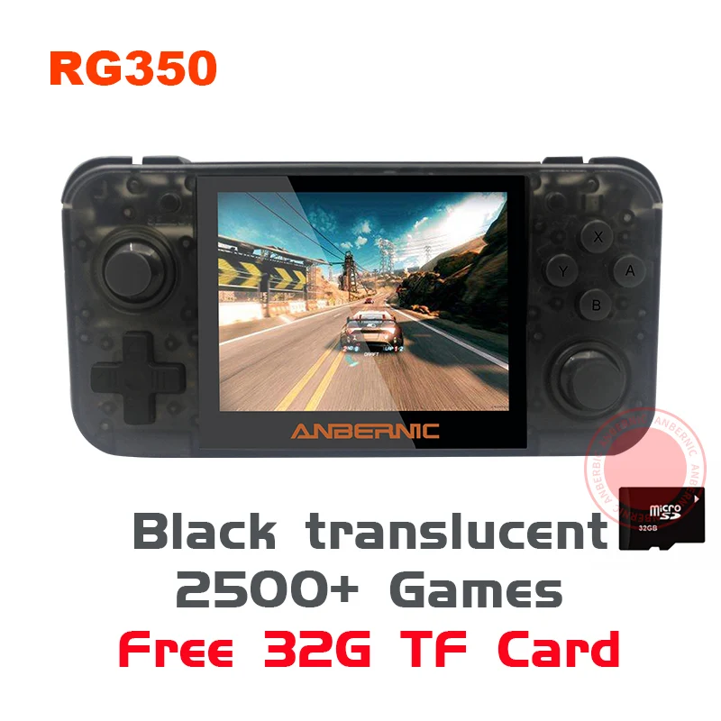 Black translucent PS1 ANBERNIC RG350 ips Ретро игры 350 видео игры обновление игровой консоли ps1 игра 64 бит opendingux 3,5 дюймов 2500+ игры rg350 - Цвет: Black translucent