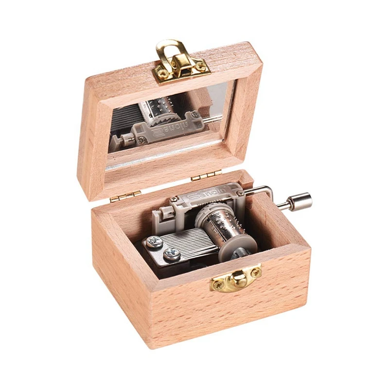 ABUO-Wooden Hand Crank Music Box Classical Melody Birthday Christmas Festival Musical Gifts Home Office Decoration Crafts