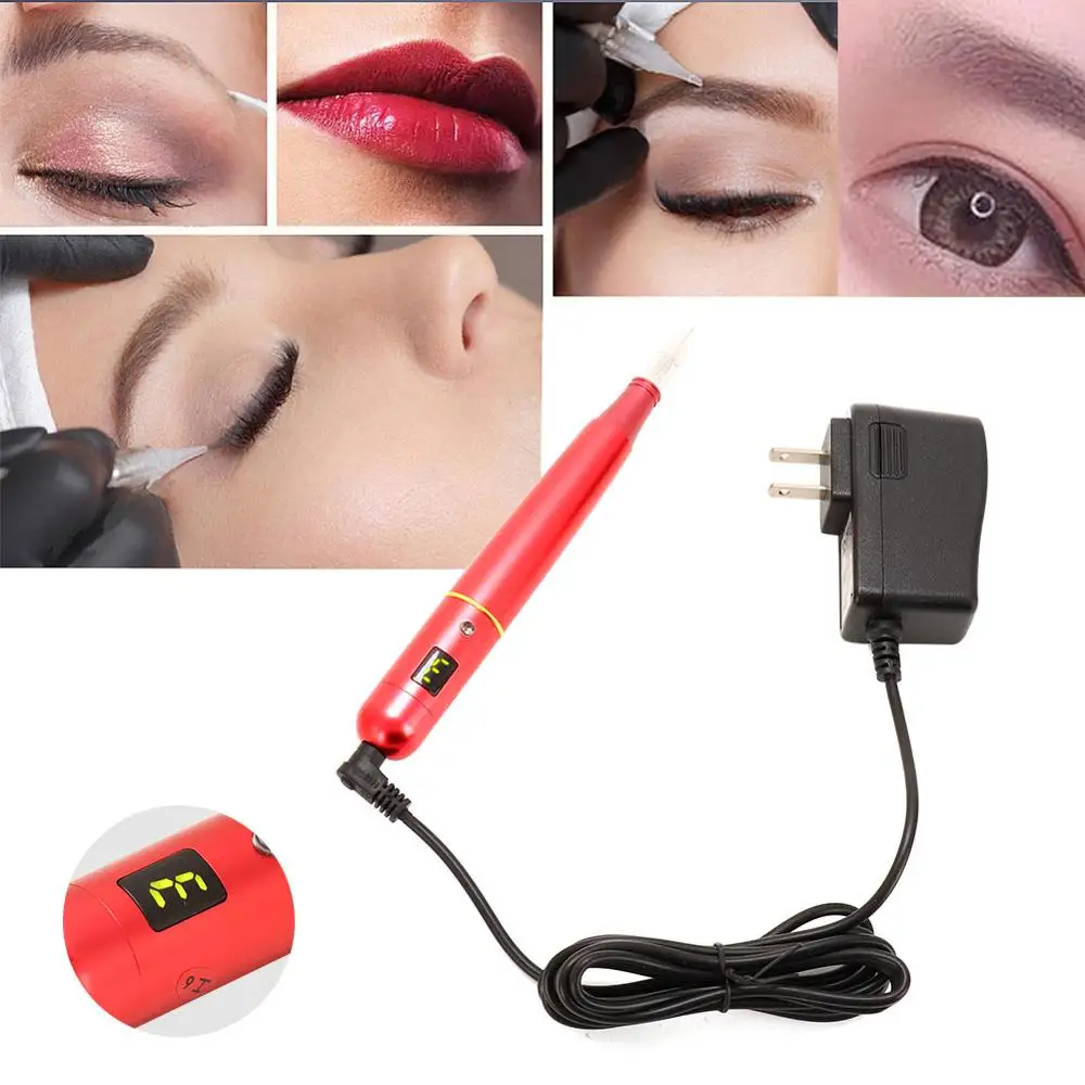 

New China Red Eletronic Tattoo Eyebrow Pen Semi Permanent Makeup Eyebrow Eyeliner Lips Rotary Tattoo Machine Microblading Pens