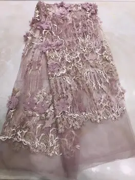 

pink 3D Beads Lace Fabric 2020 High Quality Mesh Embroidery Applique 3D Flower Tulle Nigerian Lace Fabrics For Bridal YYZ7832