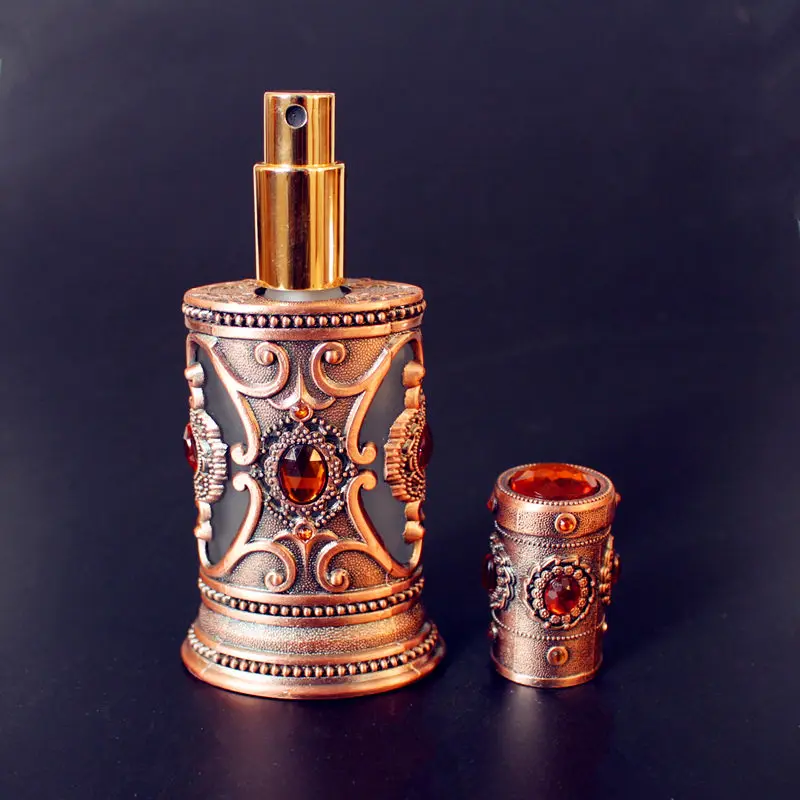 

Antique 40ml Big Metal Perfume Bottle Arab Style Empty Glass Spray Bottle Cosmetic Container Craft Decoration Gift