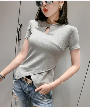 

NEW Short sleeve women's short sleeve thin style comfortable and versatile casual wear with solid color and letter inside
