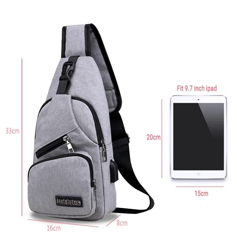 Мужская нагрудная сумка водонепроницаемая через плечо из ткани Оксфорд с usb