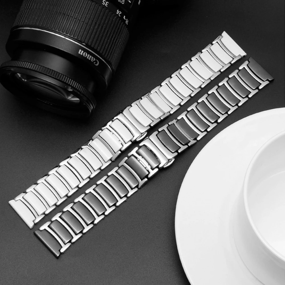 Elegant Ceramic & Stainless Steel Watchband Bracelet - Premium Metal Strap 40mm/44mm