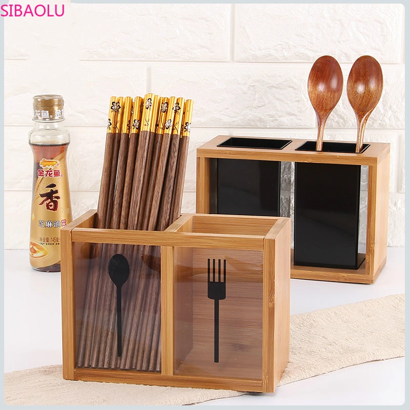 

SIBAOLU Multifunctional Bamboo Tube Chopstick Cage Drain Rack Divided Grid Chopsticks Basket Tableware Storage Box