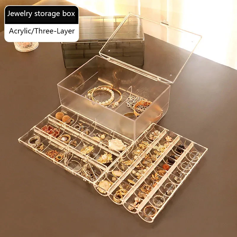 Acrylic Jewellery Organizers Three-Layer Jewellery Storage Box Earring Rings Necklace Large Space Jewellery Case Holder Women simple necklaces jewelry display packaging box gray velet wedding rings earrings for female jewellery organizers showcase