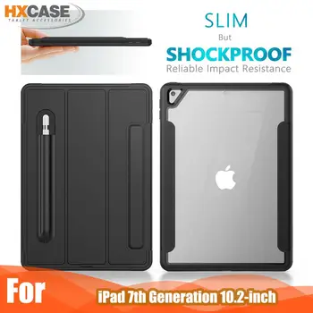 

HXCASE Leather Smart Cover for iPad 7th Generation Case 10.2 inch Newest Transparent Back Cover for iPad 8th Generation Case