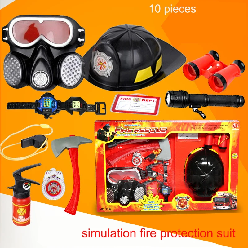 Набор из 10 предметов, детская игрушка пожарник, обучающая игрушка, пожарный шлем, пожарная спасательная игрушка для детей, Детский лучший подарок на день рождения