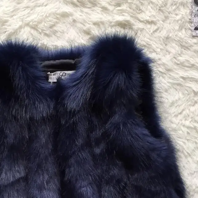CP03 Navy blue Жилеты из искусственного лисьего меха, женская зимняя мода, искусственный Лисий мех, жилет для женщин, жилет из искусственного меха, шубы из искусственного лисьего меха для женщин - Цвет: CP03 Navy blue