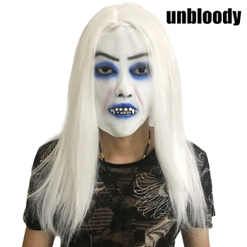 

Halloween Horror Mask White Hair Witch Bloody Creepy Cosplay Costume Party M09