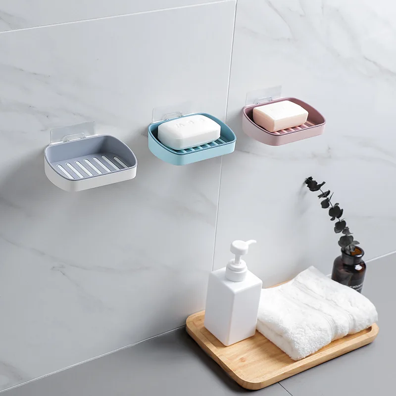

1pc Double Layer sponge soap Rack drain Holder tray suction cup Storage box plastic small wall shelf shower Bathroom Accessories