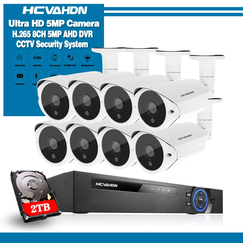 

H.265 8CH 5MP AHD Security CCTV System NVR Kit Face Detection 5MP IR Outdoor Waterproof AI AHD Camera P2P Video Surveillance Set