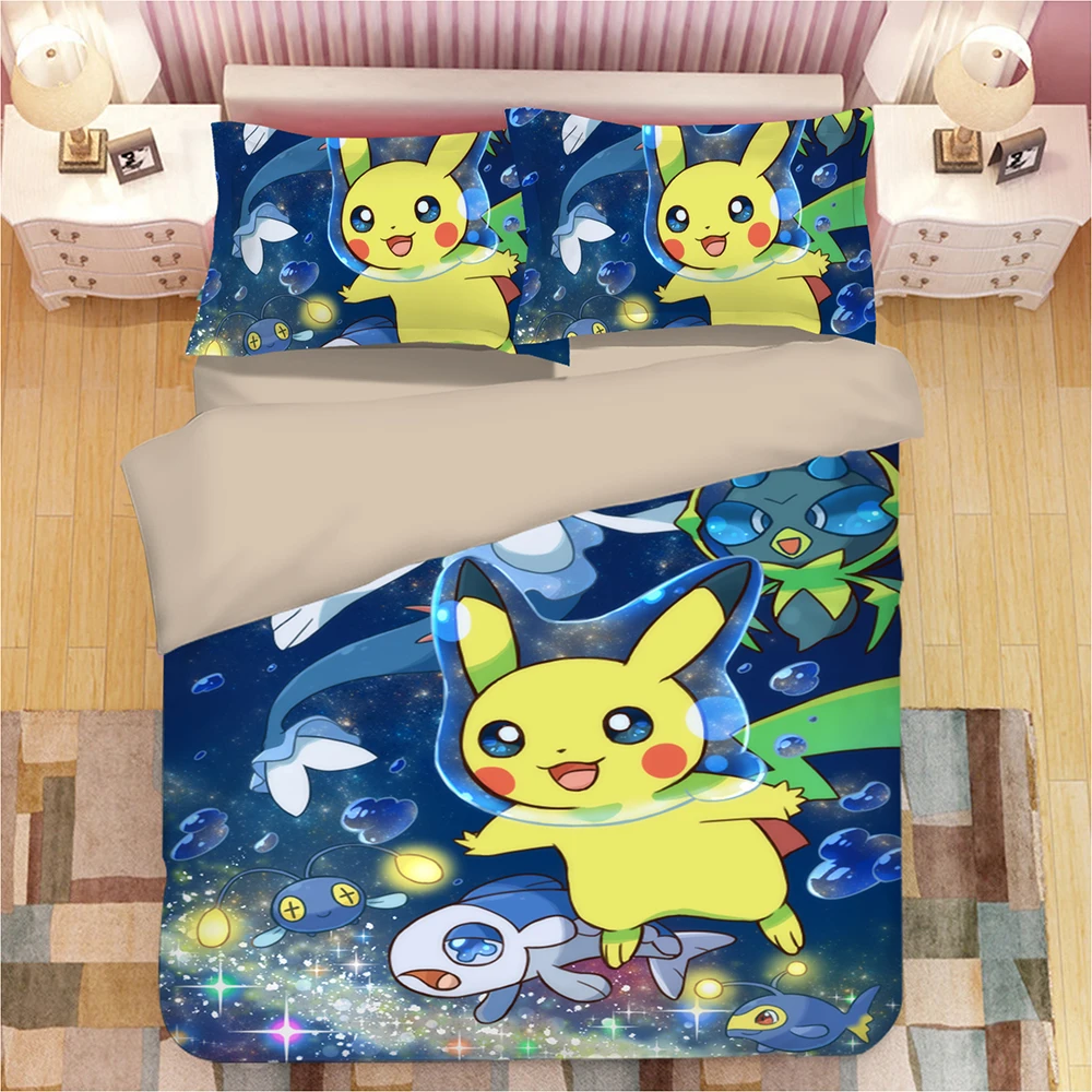 

3D Cartoon Pikachu Bedding Set Children Bed Set Stitch Underwater world Duvet Cover Sets Pillowcase Twin Full Queen king Size