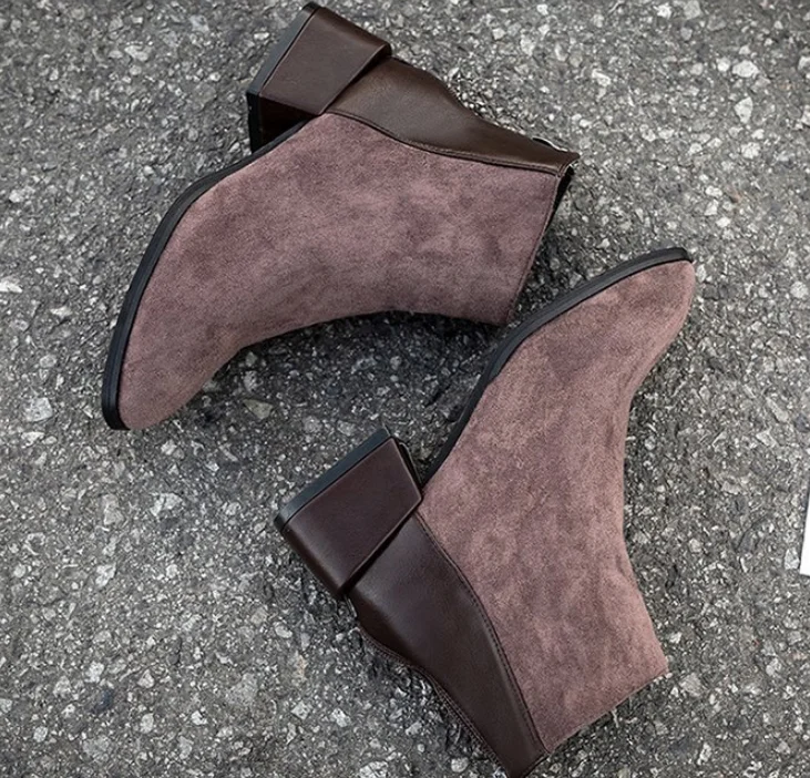 

Fashion Genuine Leather Patchwork Boots Women Breathable Comfortable Walking Shoes Woman Med Heel Autumn Winter Botas DF038