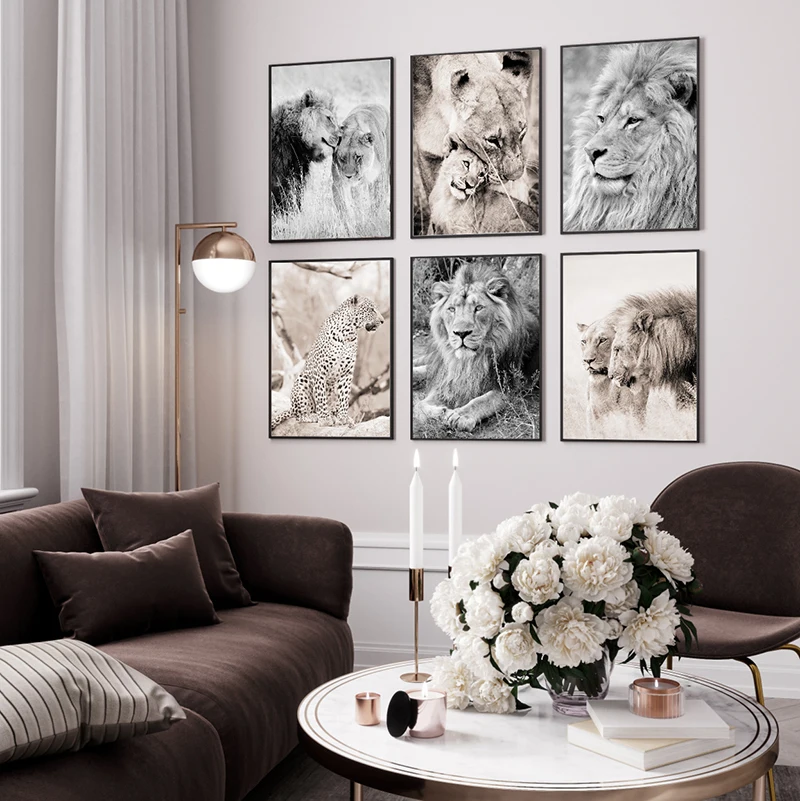 Wild Animal Lion Leopard Canvas Painting Black White Posters and Print Nordic Wall Art Picture Modern Living Room Decoration | Дом и сад