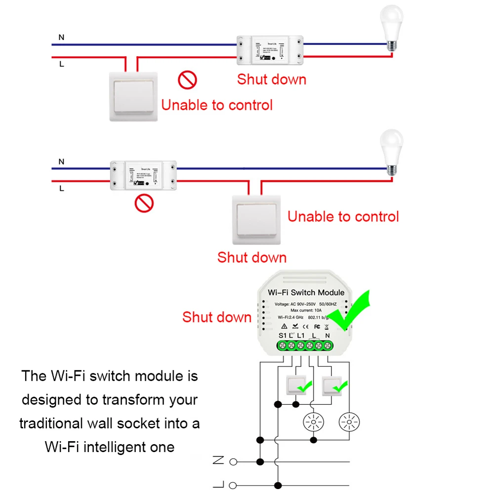 Скрытый тип Интеллектуальный вкл/выкл WiFi переключатель DIY модуль поддержка Smartlife/Tuya приложение работает для Alexa