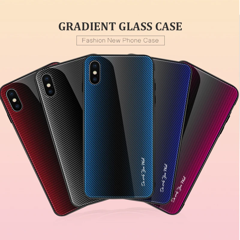 

For iPhone 8 7 6S 6 Plus X XR XS Max Gradient Glass Case Stripes Protective Shell For iPhoneX iPhoneXS Max iPhoneXR Cover Fundas