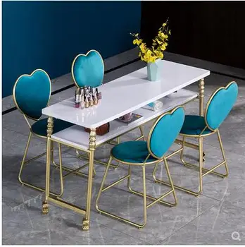 

Manicure table and chair combination ins Nordic gold simple single double three person manicure table set iron art