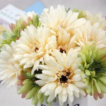 

1Pcs Silk Artificial daisy Flowers 5 Heads Silk Artificial Bouquet Vivid Silk Gerbera Flowers 8 Colors Home/Wedding Decoration