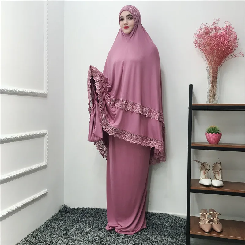 Кружевная отделка; комплект из двух предметов; одежда для молитвы; мусульманское женское платье для молитвы; комплект одежды из 2 предметов; длинный химар и юбка; Комплект для джильбаба; Рамадан