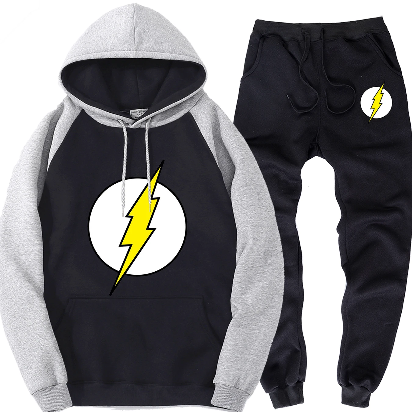 The Flash мужские спортивные костюмы Осенняя уличная одежда мужские флисовые реглан пуловер теплые брюки повседневные брендовые комплекты из двух предметов - Цвет: gray black 6