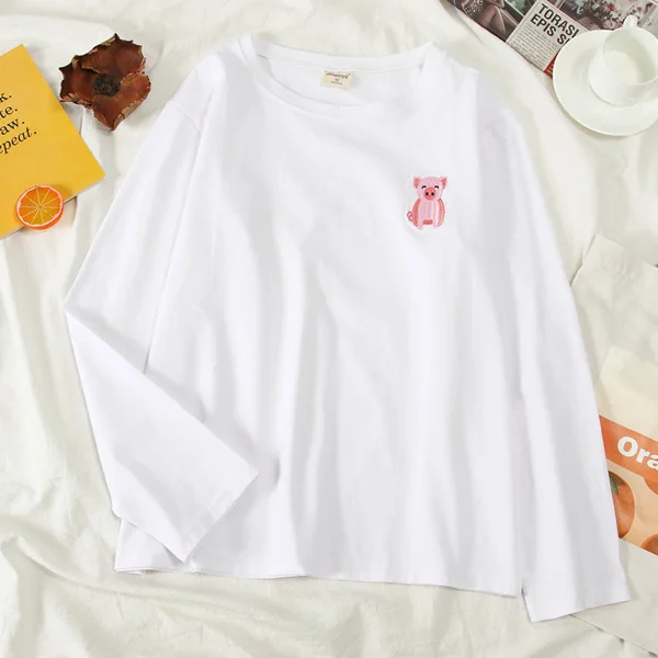 Весенняя Однотонная футболка Харадзюку, Женская Базовая Корейская футболка с длинным рукавом, Женские топы с длинным рукавом, черная белая женская футболка - Цвет: MaY 3357 bai