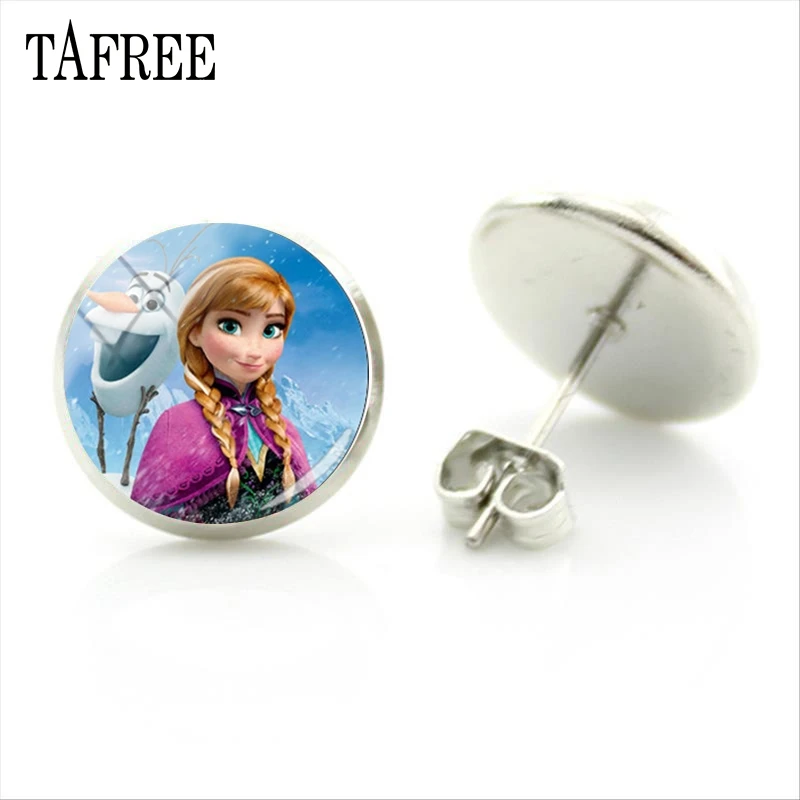 TAFREE Снежная королева серьги-гвоздики сережка, стеклянный купол с красивыми принцессами Эльза Анна, серьги со шпилькой, для девочек Модные украшения SQ02