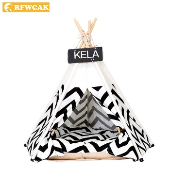 

RFWCAK Foldable Linen Pet Bed Dog House Washable Tent Puppy Cat Indoor Outdoor Portable Teepee With Mat Kattenmand Pet Supplies