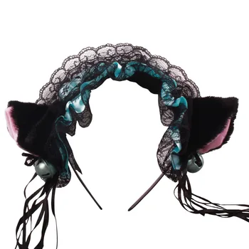 

Japanese Girl Cute Lace Bell Cat Ear Hoop Hairwear Lolita Maid Headband Bandana Anime Ears Cosplay Lolita Hair Accessories